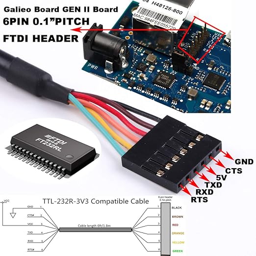 USB to 5v TTL UART Serial Cable 6 Way 0.1" Pitch Terminated Connector 5.0V Signalling Converter Adapter Cable 6FT Compatible TTL-232R-5V