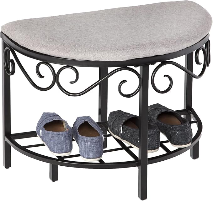 Mango Steam Half Moon Shoe Bench - Vanity Seat/Dressing Stool/Makeup Chair - Heather Gray