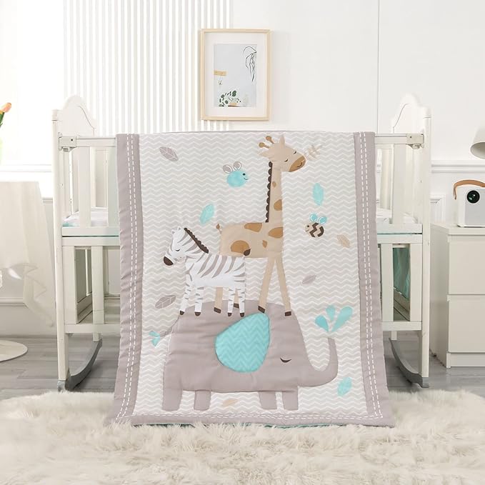 Wowelife Elephant Crib Bedding Set Gray, Premium 3-Piece Baby Bedding Set Elephant, Safari Newborn& Infant Nursery Bedding Set for Baby Boy, Gray
