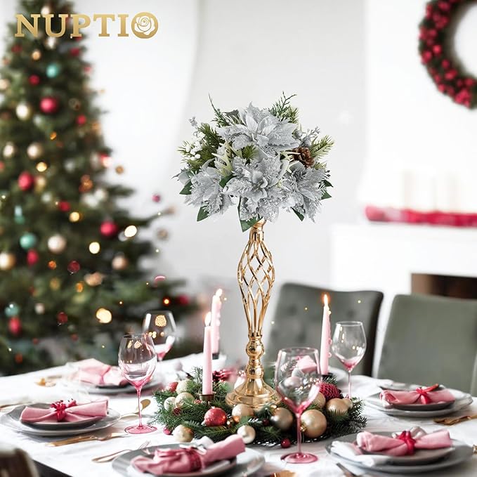 2 Pcs Versatile Metal Flower Arrangement & Candle Holder Stand Set for Wedding Party Dinner Centerpiece Event Restaurant Hotel Decoration (Gold, 2 x M)