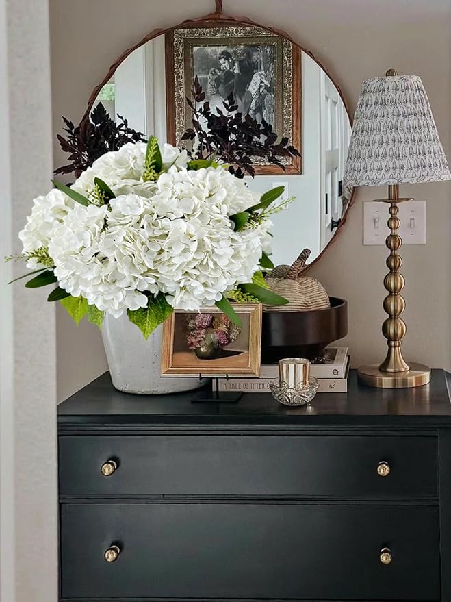 YalzoneMet 4Pcs Real Touch Hydrangea White Artificial Flowers 21'' Faux Latex Big Hydrangea Flowers for Wedding Table Centerpieces Fake Flowers for Party Home Kitchen Living Room Decor