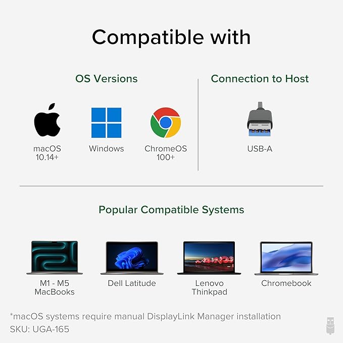 Plugable USB 2.0 to HDMI, DVI, or VGA I Multi-Monitor External Video Graphics Card Adapter up to 1920x1080 Supports Windows 11, 10, 8.1, 7, XP, Mac, and ChromeOS