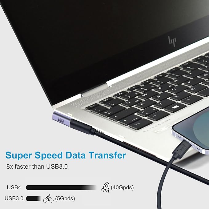 4pcs 90 Degree Right Angle USB C Male to Female Adapter/Connector, USB Type C Adapter Extender Support 100W, 40Gbps, 8K@60Hz for Steam Deck, MacBook,Thunderbolt ect(Vertical Bend)
