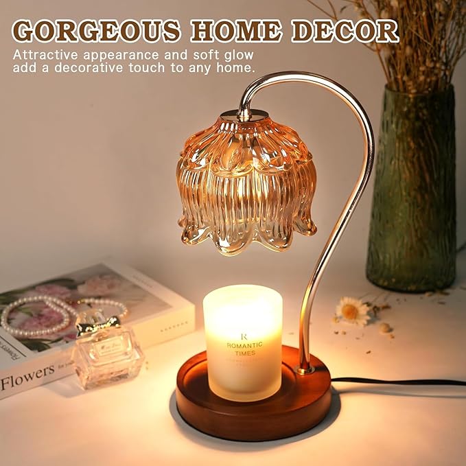 Flower Candle Warmer Lamp 2 Pack, Candle Lamp with Timer, Christmas Birthday Gifts for Women Mom, Lamp Candle Warmer for Jar Candles, Home Decor, 4 Bulbs, Amber