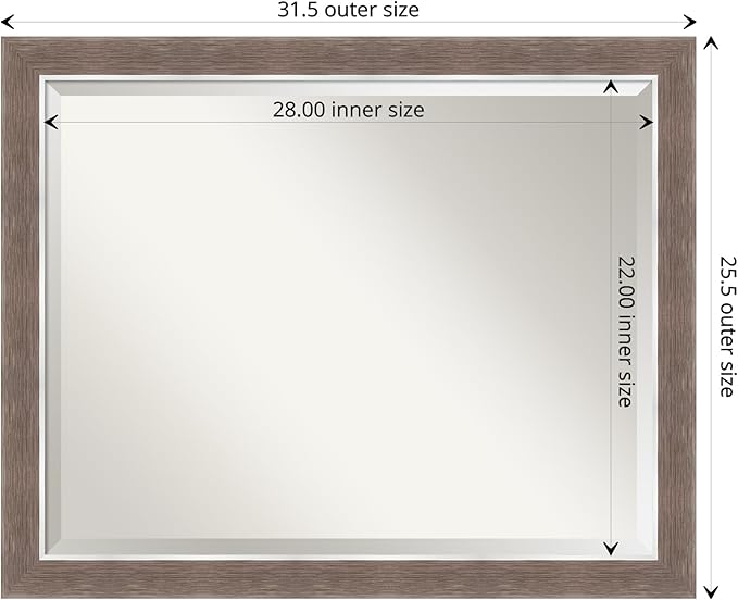 Amanti Art Brown Bathroom Mirror for Over Sink, 25x31 Noble Mocha Rectangle Vanity Mirror, Large Casual Frame, Hangs Horizonally and Vertically, Bathroom Wall Decor, Beveled Edge