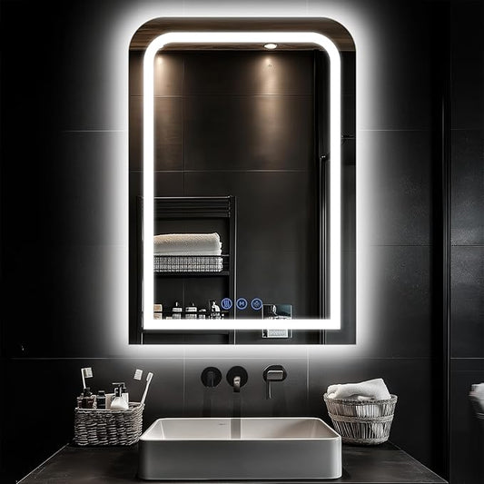 LED Bathroom Mirror, 24"x 36" LED Mirror with Lights for Bathroom, Lighted Vanity Mirrors for Wall, Anti-Fog, Dimmable, Tempered Glass, Memory Function, 3 Colors, Safe Use (White)