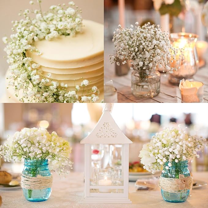 Waipfaru 30 Pcs Babys Breath Artificial Flowers, Baby Breath Flowers Artificial Bulk, Real Touch White Fake Flowers, Faux Babies Breath Gypsophila for Wedding Home Decor Floral Arrangement