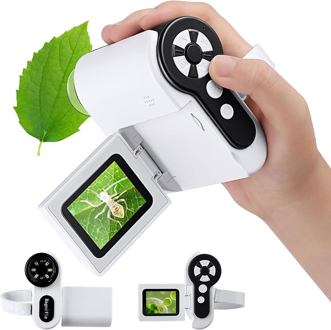 1000X Handheld Microscope for Kids, 4K 2.0" Screen Mini Pocket Microscope with 6 Adjustable LED Lights, Edu Science Birthday Gifts for Kids Ages 8-12, 32G SD Card Included