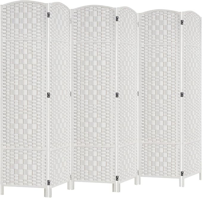 Rose Home Fashion Room Divider, 6 ft Tall Room Dividers and Folding Privacy Screens, 16in Privacy Screen 6 Panel White Space Temporary Wall Foldable Partition Separation