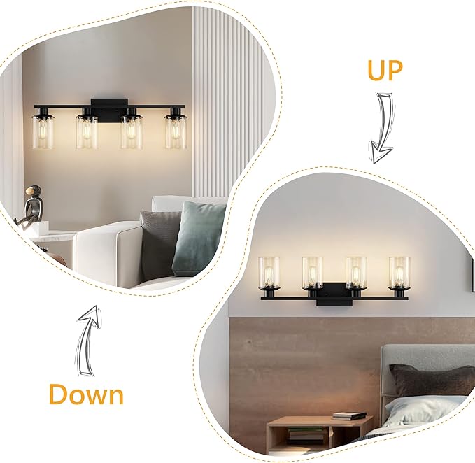 Black Bathroom Vanity Light Fixtures Over Mirror 4-Light Vanity Lighting Fixtures Wall Sconce Lamp