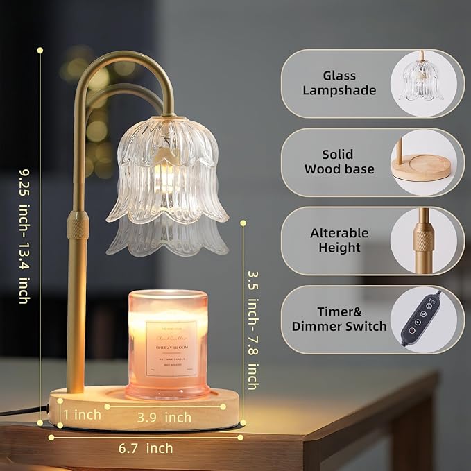 Candle Warmer Lamp with Timer: Adjustable Dimmable Height Adjustable Warming - Flower Vintage Shape Wax Lamp Jar Candles No Flame Modern Home Decor Table Lights - New Home Room Decor