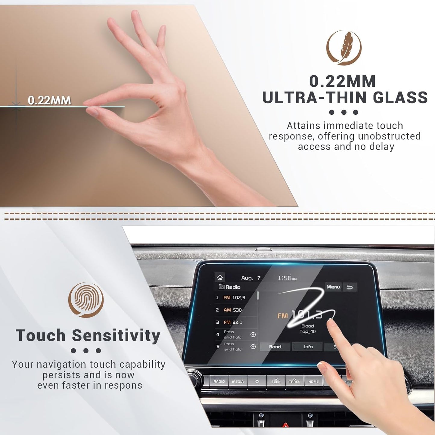 Yee Pin Screen Protector for Kia Forte 8' Touchscreen Display, 9H Tempered Glass Compatible with 2019-2024 Forte Models