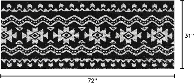 Custom Length Cut to Size Tribal Ethnic Southwestern Inspired Hallway Runner Rug, Non Slip Rubber Backed, 31 inch Wide X Customized Length, Aztec Black, 31 inch X 6 feet