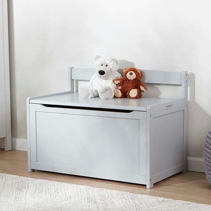 Melissa & Doug Toy Chest, Wooden Toy Storage Box with Safety-Hinged Lid, Kids Toys Storage Organizer for Playroom, Bedroom, & Montessori Classroom Furniture for Boys & Girls Ages 3+, Gray