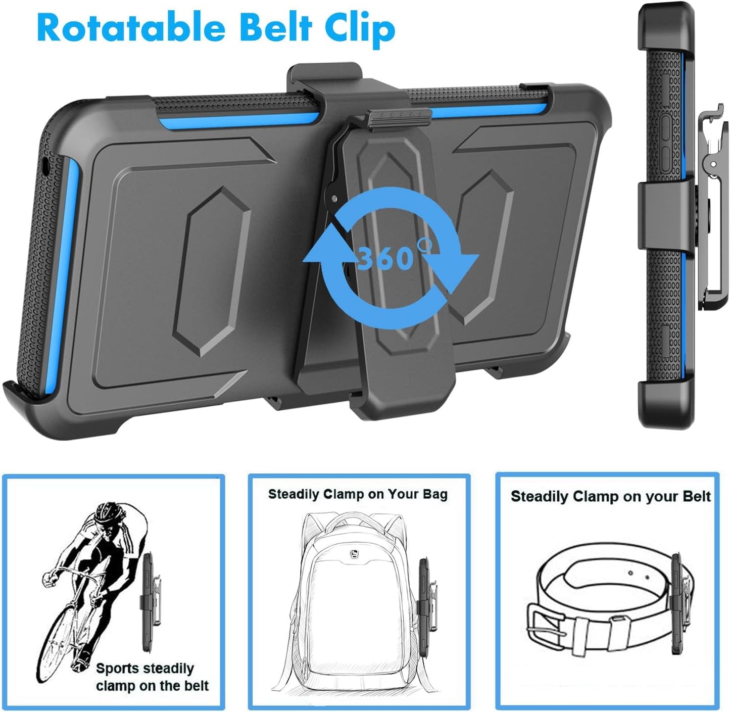 Njjex for Moto G Stylus 2023 5G Case, Shockproof Heavy Duty Holster with Built-in Screen Protector, Blue