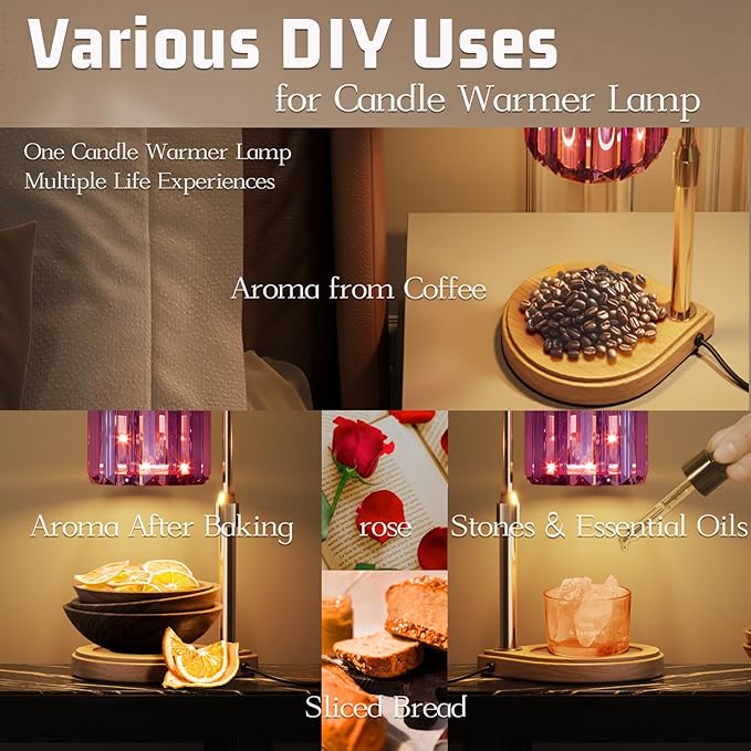 IN HAPPY Candle Warmer Lamp with Timer Dimmer-Adjustable Height, Birthday Gifts for Women Mom, House Warming Gifts New Home Decor, Wax Melt Warmer for Scented Jar Candles with 2 Bulbs (Purple)