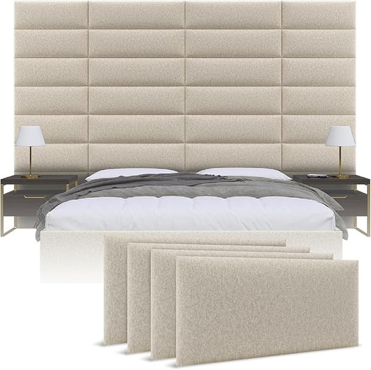 Vänt Upholstered Wall Panels - Queen/Full Size Wall Mounted Headboards - Faux Merino Wool Cream - Set of 4 Panels (Each Individual Panel 30"x11.5")