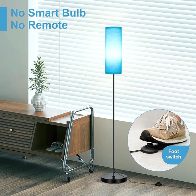 FRIDEKO HOME Floor Lamp with Turquoise Shade, Simple Design with Foot Pedal Switch, Small Tall Lamps for Living Room Bedroom, Corner Floor Stand Light with Black Pole Lamp (No Remote/No Bulb)