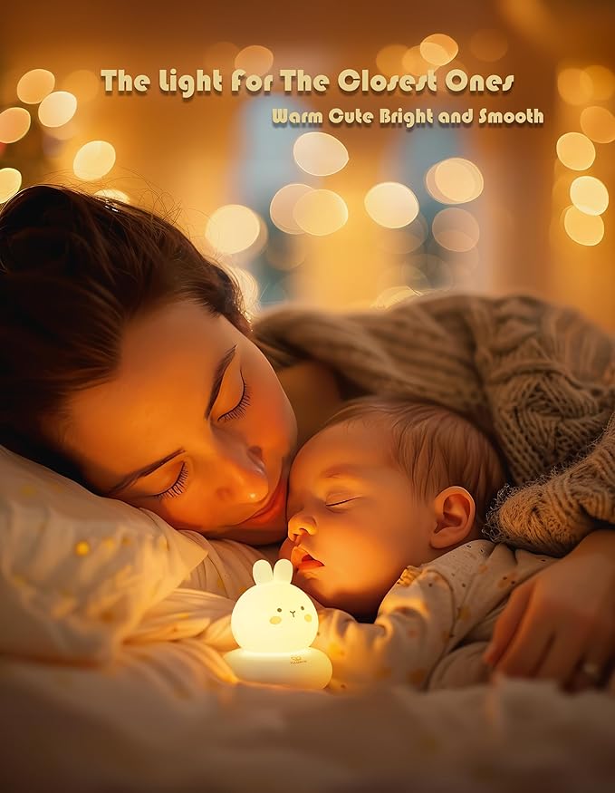 Kids lamp, Bunny Night Light, Toddler Night Light, Rechargeable & Dimmable with 30 mins Timer Function, Safe Silicone Material for Kids to Play with,【9 Colors】