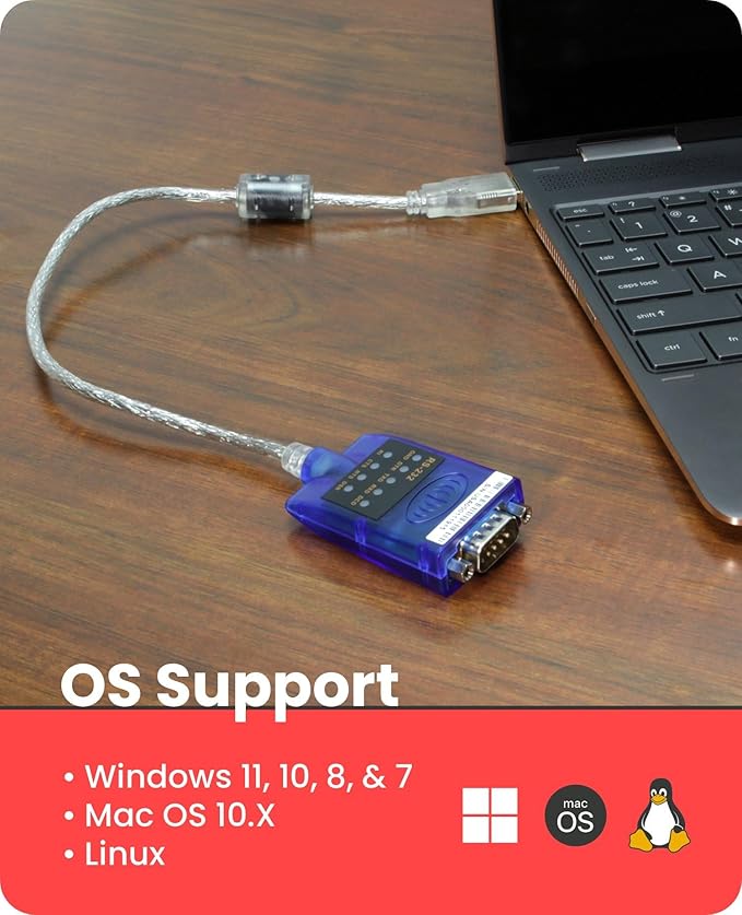 Gearmo USB 2.0 to RS-232 Serial Adapter - 16in. Cable, LED Indicators, FTDI Chip, Plug & Play - Use Legacy Serial Devices with Modern USB Systems