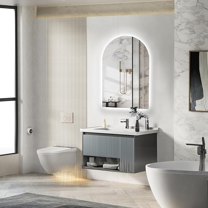Niccy Arched LED Bathroom Mirror, 32x20 Inch Arch Frameless Backlit Mirrors for Wall Arched Lighted Vanity Mirrors Defogger and 3 Color, Explosion-Proof, HD Glass and IP65 Waterproof