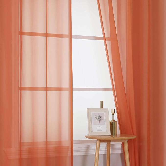 KEQIAOSUOCAI Patio Door Sheer Curtain Panels - Ceiling to Floor Extra Long Voile Drape Curtains Window Treatment for Sliding Glass Door (Burnt Orange,2 Pieces,W 54 x L 95 inches)