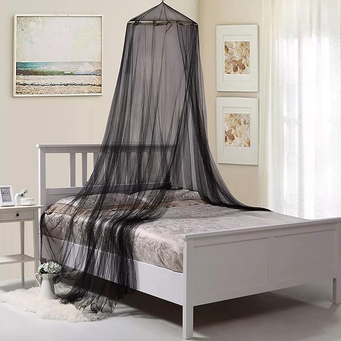 AIFUSI Mosquito Net for Bed, King Size Bed Canopy Hanging Curtain Netting, Princess Round Hoop Sheer Bed Canopy for All Kids Baby Cribs and Adult Beds Fit Twin, Full, Queen - Black