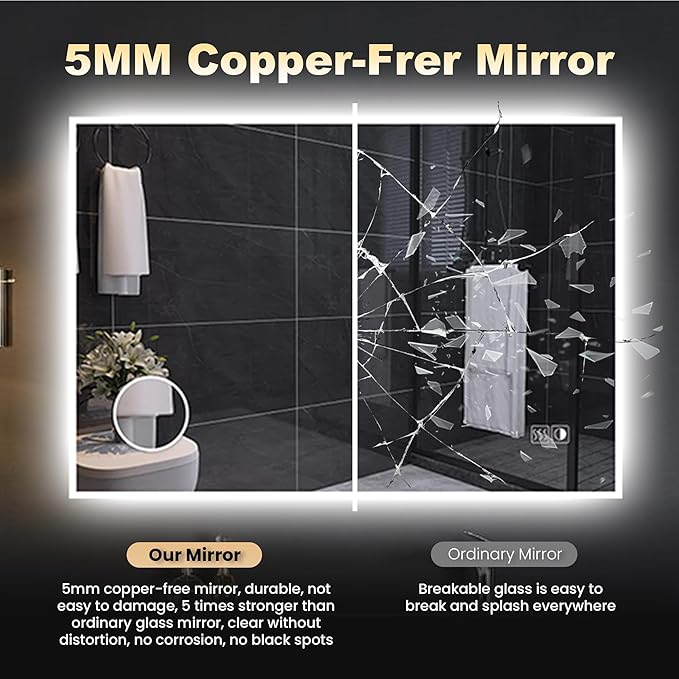 Led Mirror for Bathroom, 40x32 Inch Lighted Mirrors with 10X Magnification and Shaver Charging Port, Anti-Fog, Memory Function, 3 Color Temperature, Dimmable Led Backlit Mirror, Horizontal/Vertical