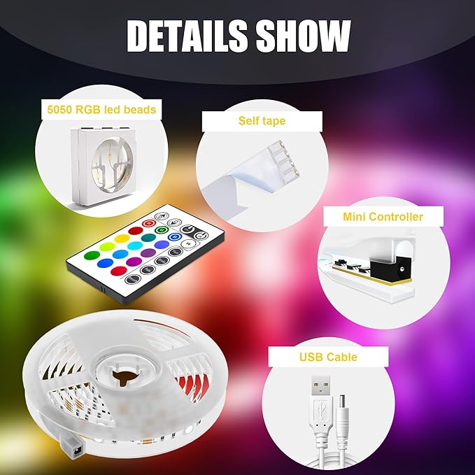PANGTON VILLA Led Lights for TV LED Backlight,16.4FT RGB Smart LED Strip Lights for 65-75in TV, Bluetooth APP & Remote Control Music Sync & Multi-Scene Modes-USB Powered LED Lights for Bedroom/Gaming