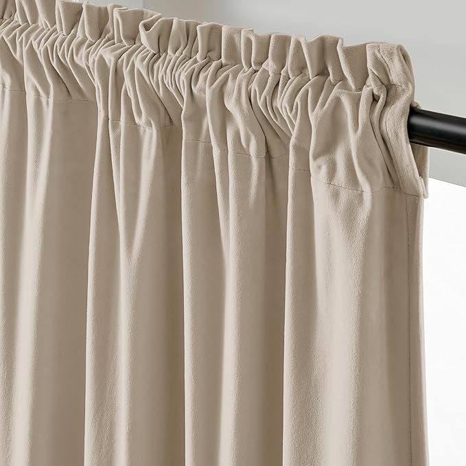 Lazzzy Velvet Blackout Curtains Thermal Insulated Room Window Drapes Super Soft Luxury Curtains for Living Room Bedroom Rod Pocket 2 Panels, Beige, 42" W x 96" L