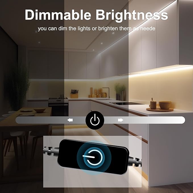 COB LED Strip,LED Strip Lights 3M/9.84ft,Touch Dimmable LED Strips,CRI90+,4000K Natural White cob led,1600LEDs,24V LED Tape Lights,Indoor for Bedroom, Kitchen, TV, Mirror,Cabinet