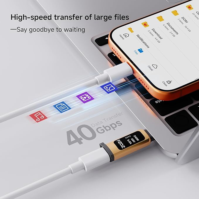 pzoz USB C Extender Adapter, Type C 240W Power Delivery Male to Female, 40Gbps Data Transfer, 8k@60Hz Video with LED Smart Display, Compatible with MacBook, iPad, Thunderbolt 4/3