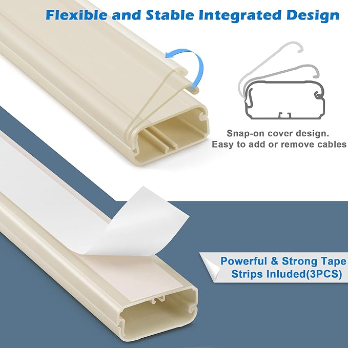 TV Cord Hider - 39in(3xL13in) Cord Covers for Wall Mounted TV Cable Hider Wall Kit | Wire Hiders for TV on Wall, Wire Covers for Cords, Cable Concealer Hide Cords, 1.5" W*0.75" H, Beige