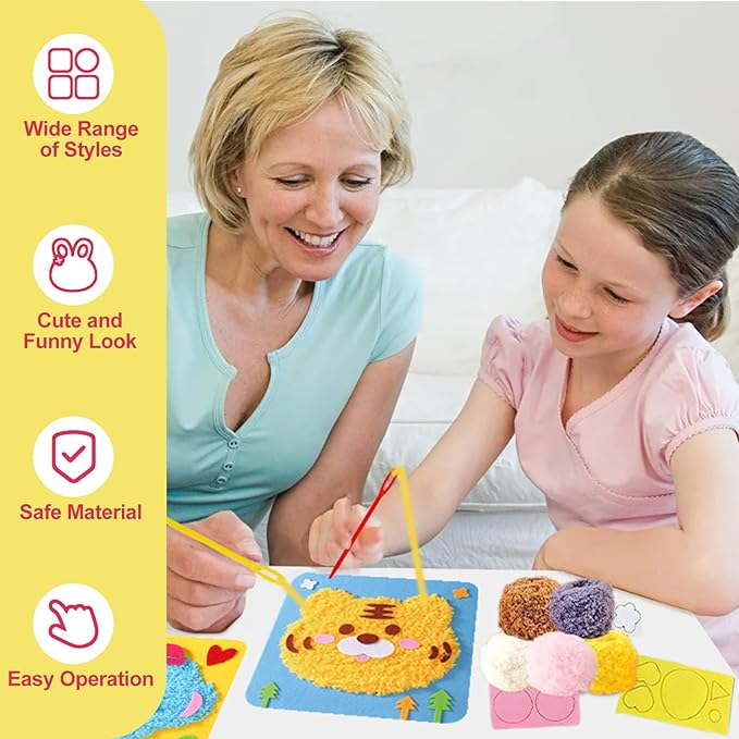 DIY Embroidery Doll Kit, Cartoon Animal Craft Sewing Kit for Kids, Felt Crafts, Beginner Sewing for Kids Ages 4-8 Plus - Helps Develop Fine Motor Skills (3PCS-Frog/Lion/Rabbit)