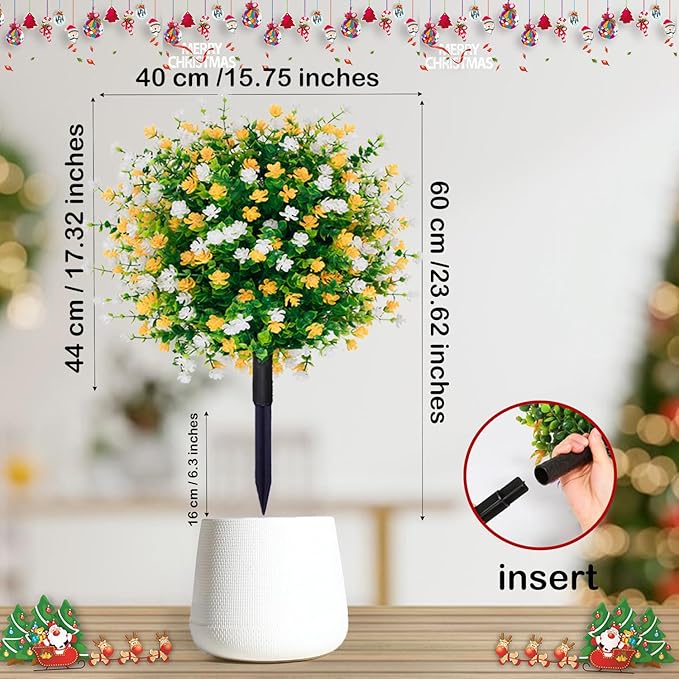 2 Pack 23'' Artificial Xmas Tree,Fake Boxwood Topiary Ball Trees with Spike Outdoor Christmas Decoration,Faux Shrubs Evergreen Blooming Plants Bushes for Urn Filler Porch Potted Entrance Driveway