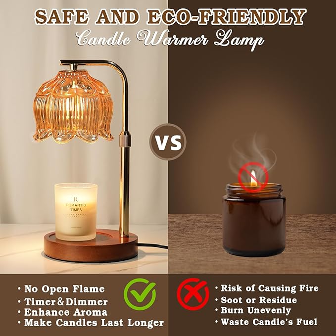 Candle Warmer Lamp with Timer, Christmas Birthday Gifts for Women Mom, House Warming New Home Room Decor, Height Adjustable Candle Heater Lamps for Jar Scented Candles with 2 Bulbs