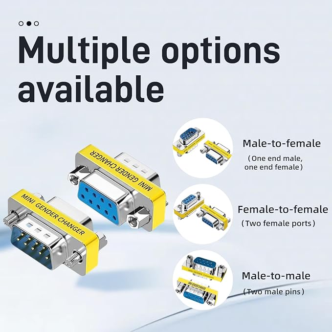 db9 Connector Null Modem Adapter，9-Pin Serial vga Adapter RS232 db9 Gender Changer,for Computer and Industrial Device Data Transfer(F-F, M-F, M-M)