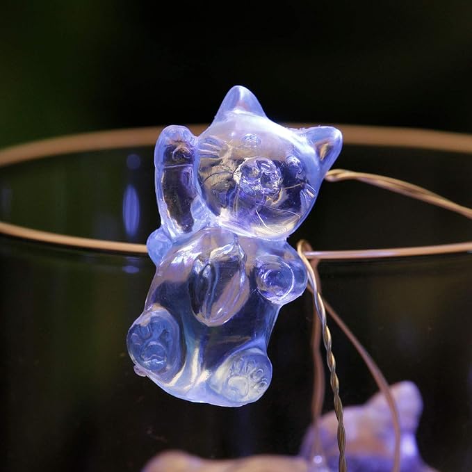 Impress Life 3D Kitty Cat String Lights:10 ft 30 LEDs Fairy Lights USB & Battery Powered with Remote Cute Kitten Animal Lights for Bedroom Home Wedding Birthday Party Indoor Christmas Decorations