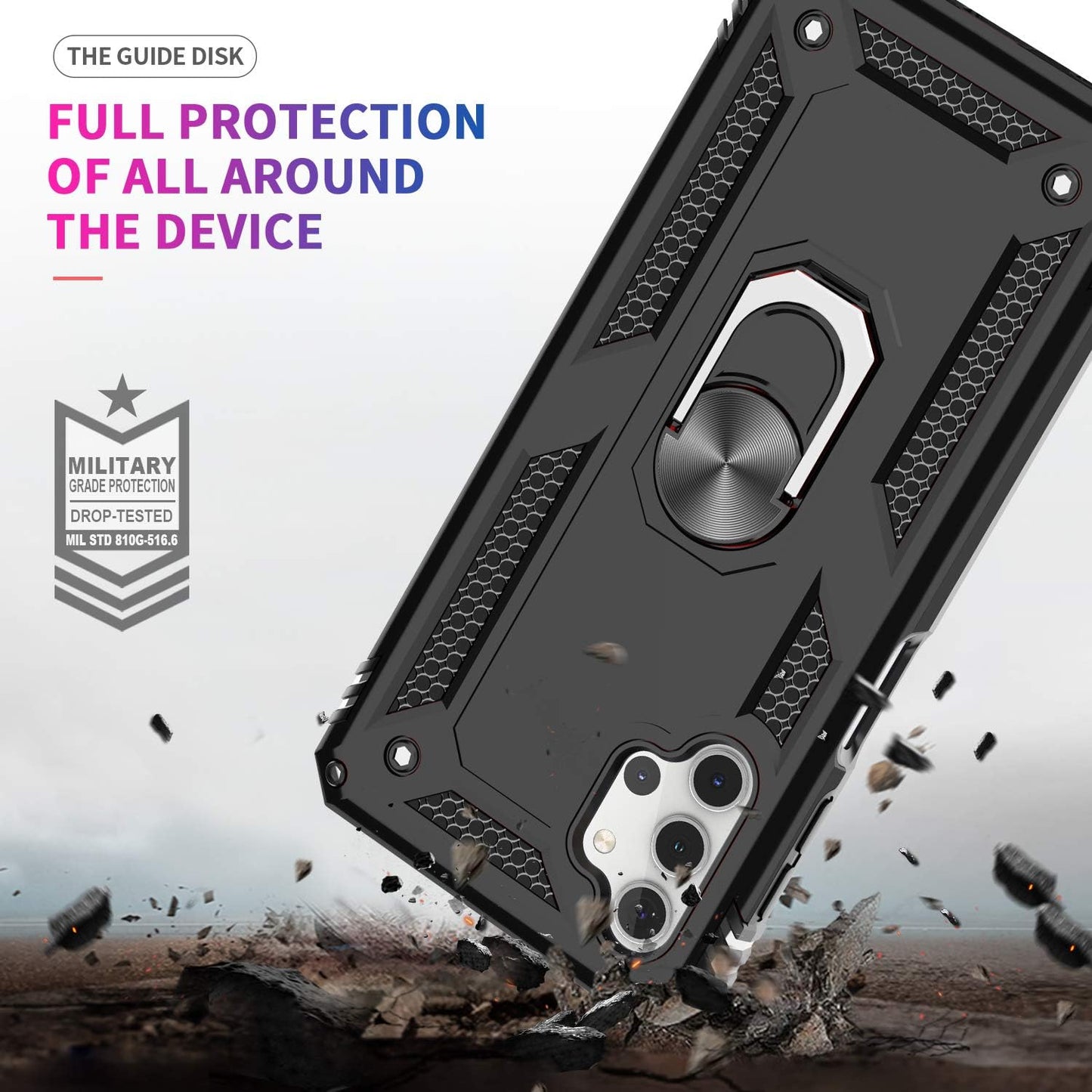 LeYi Samsung Galaxy A32 5G Phone Case, [2 Pack] Tempered Glass Screen Protector, Military-Grade Ring Kickstand Case
