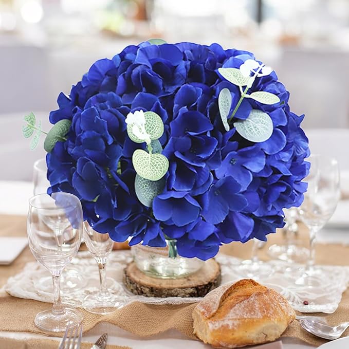 AVIVIHO 65Pcs Royal Blue Flowers Hydrangea Artificial Flowers Bulk Realistic Fake Hydrangeas Silk Flowers with Stems for Home,Weddings,Party,Table Centerpieces,Father's Day,Baby Shower Decor