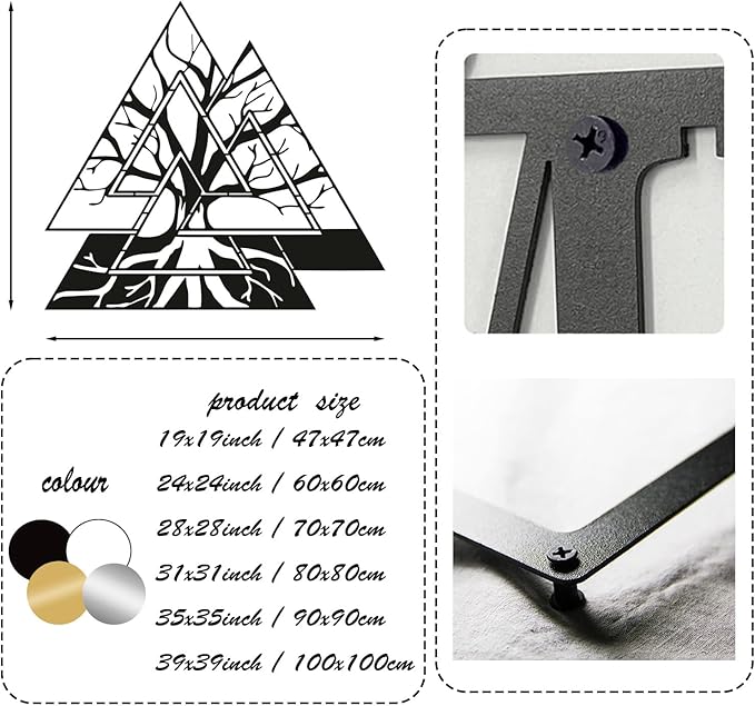 Veplsur Tree of Life Metal Wall Art, Norse Viking Decor, Pagan Wall Decor, Tree of Life Wall Sculpture, Scandinavian Home Decor, Godly Home Decor (White, 39"x39"|100x100cm)