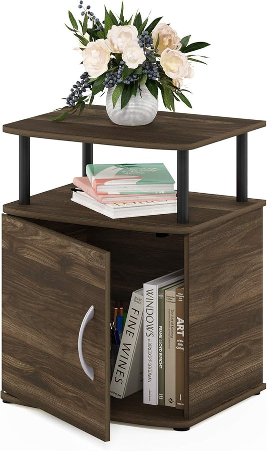 Furinno JAYA End Side Sofa Table/Nightstand with Door, 1-Pack, Columbia Walnut/Black