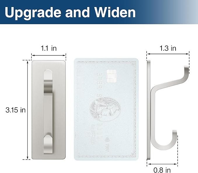 pickpiff Wall Hooks for Coat and Towel: 13LB Adhesive Door Hanger Stick on, Brushed Nickel