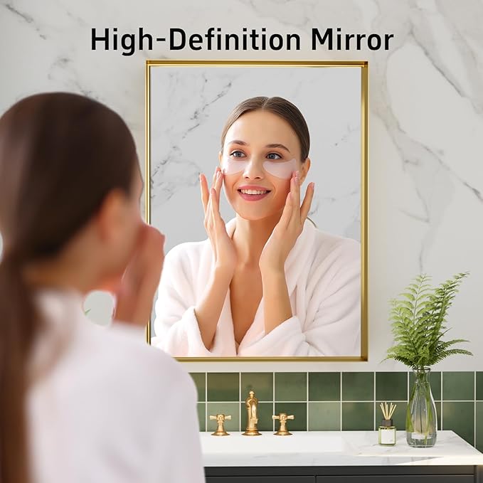 22x30 Inch Gold Bathroom Mirrors for Over Sink, Rectangular Vanity Mirror, Wall Mounted Mirrors, Anti-Rust, Tempered Glass, Framed Vanity Mirror, Horizontal or Vertical