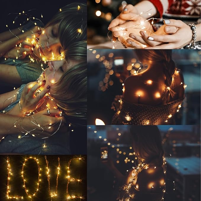 CYLAPEX 6 Pack Warm White Fairy Lights String Battery Operated Fairy Lights Firefly Lights LED Starry String Lights 3.3ft 20 LEDs Silvery Copper Wire for Christmas DIY Decoration Costume Wedding Party