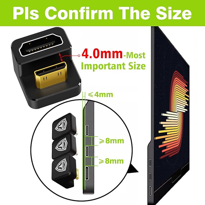 AGVEE 180 Degree Angled USB-C to USB-C Adapter and Long Side Inward U-Shaped Mini HDMI to HDMI Converter, HDMI 2.0 4k@60HZ, Coupler Extender Extension for Portable Display Monitor, Black