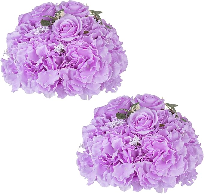 NUPTIO Flower Ball Arrangement Bouquet: 2 Pcs 11.8 inch Diameter Light Purple Rose Fake Flowers Balls for Wedding Centerpiece Decorations Artificial Flower Centerpieces for Tables