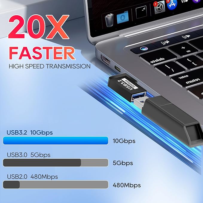 UCEC 90 Degree USB Adapter, 3.2 USB Right Angle Adapter, Horizontal Left and Right Angle USB A Male to USB A Female Extender Connector 10Gbps 2 Pack