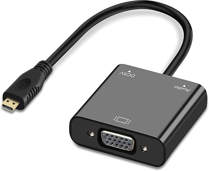 avedio Links Micro HDMI to VGA Adapter, Active Micro HDMI to VGA Video Converter Cable with 3.5mm Stereo Audio, (Male to Female) Compatible with Laptop, Projector, HDTV, Chromebook