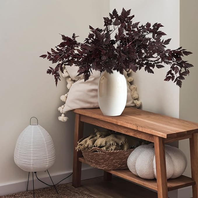 Lyrow 10 Pack Artificial Cimicifuga Plant Leaf Spray Faux Plum Cimicifuga Ramosa Leaf Branch Faux Fall Spray Silk Plants for Home Vase Wedding Garden Farmhouse Table Mantel Decor (32 Inches)